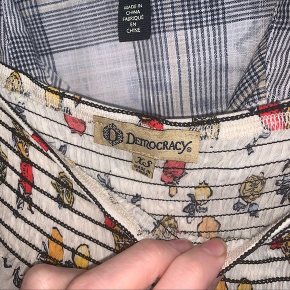 Democracy fruit print off the shoulder blouse smocked neck peasant boho top - Picture 6 of 8